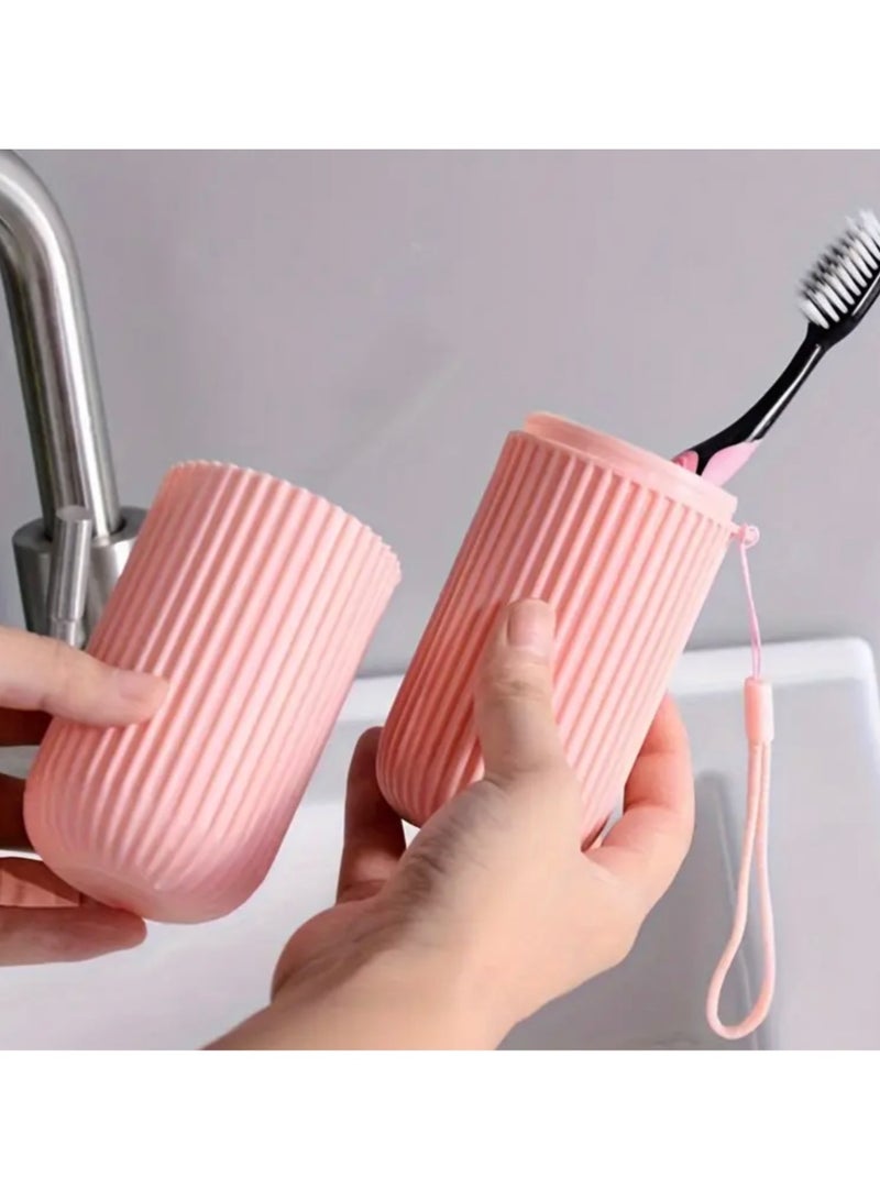 CleanWave - The Pure Effect PINK Travel Toothbrush Holder with Cup - Portable Toothbrush Case with Rinse Cup for Bathroom Essentials & Travel Toothbrush Holder, Portable Toothbrush Cup Case 19CM,Camping, Business Trip. School - Image 2