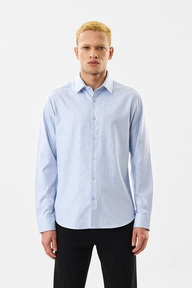SNITCH Light Blue Checkered Long Sleeve Slim Fit Formal Luxe Shirt