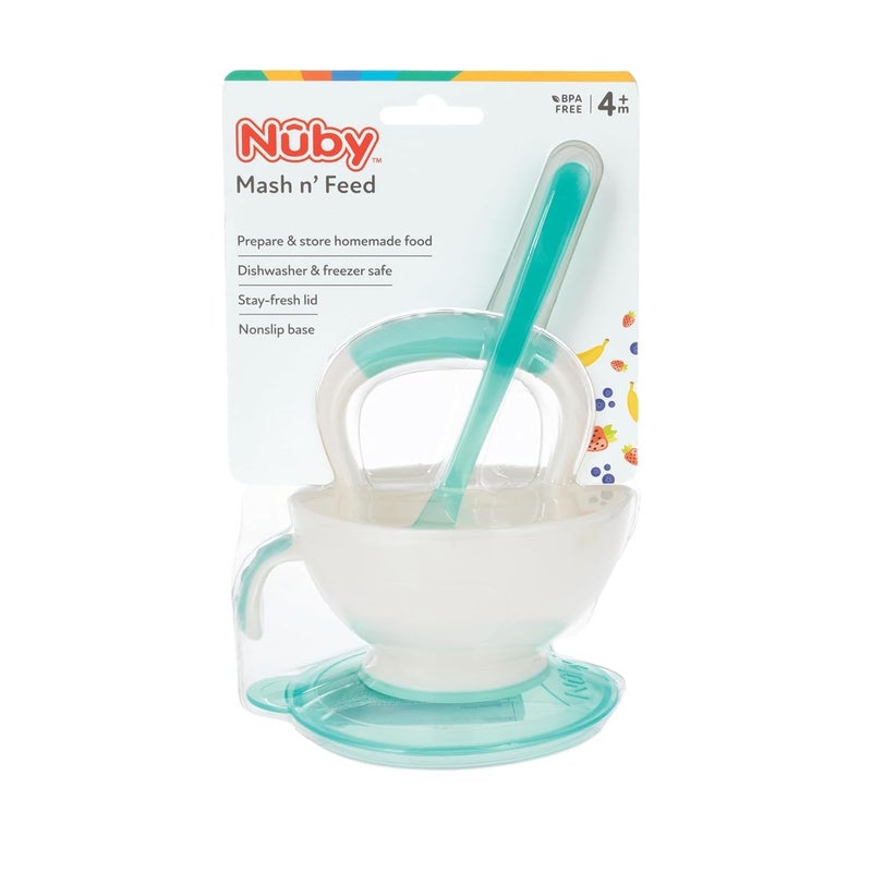 Nuby وعاء تغذية مهروس طازج من الحديقة مع ملعقة وهرس الطعام، قد تختلف الألوان - Image 5