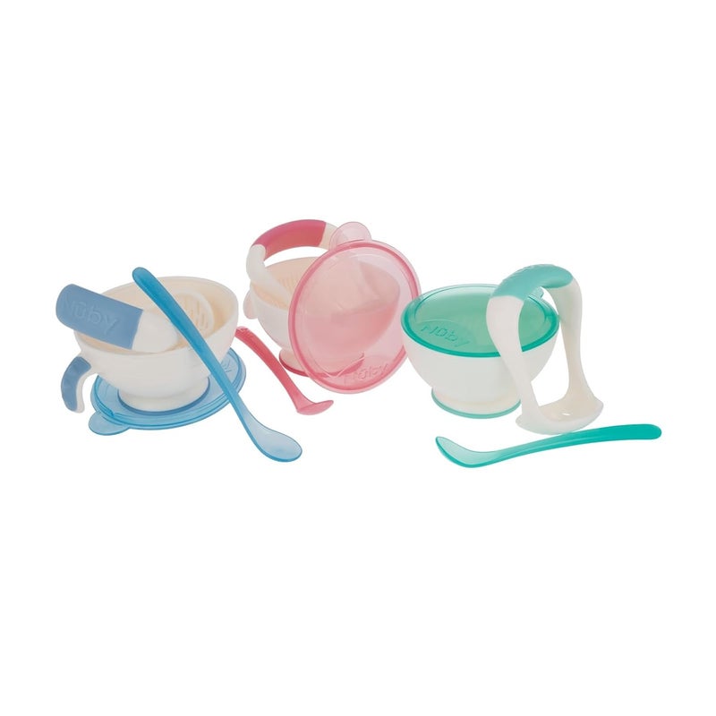 Nuby وعاء تغذية مهروس طازج من الحديقة مع ملعقة وهرس الطعام، قد تختلف الألوان - Image 1