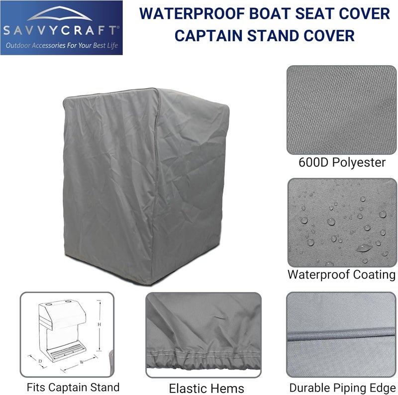 Savvycraft Waterproof Pontoon Boat Captain Stand Cover, Marine-Grade Heavy-Duty Polyester, 24" D x 27" W x 33" H Gray – All-Weather, UV Resistant, Durable Boat Seat Protector - Image 2