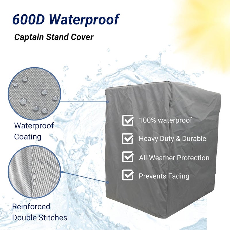 Savvycraft Waterproof Pontoon Boat Captain Stand Cover, Marine-Grade Heavy-Duty Polyester, 24" D x 27" W x 33" H Gray – All-Weather, UV Resistant, Durable Boat Seat Protector - Image 3
