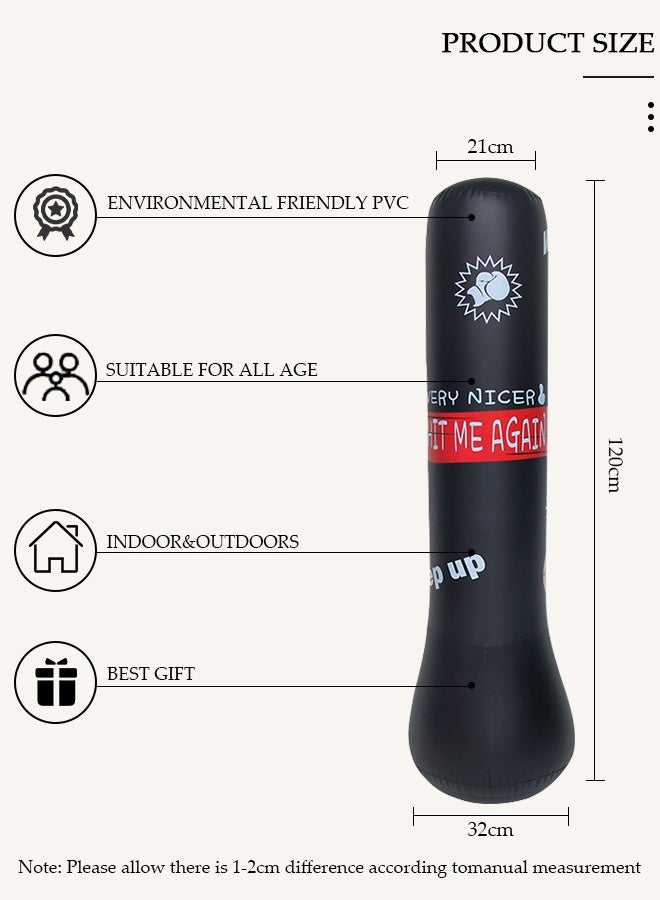 DUNISO عمود ملاكمة قابل للنفخ، 120 سم حقيبة ملاكمة للأطفال من PVC، حقيبة ملاكمة قابلة للنفخ لكراتيه، تايكوندو، ألعاب تدريب السرعة والتخلص من الضغط للأطفال والبالغين - Image 2