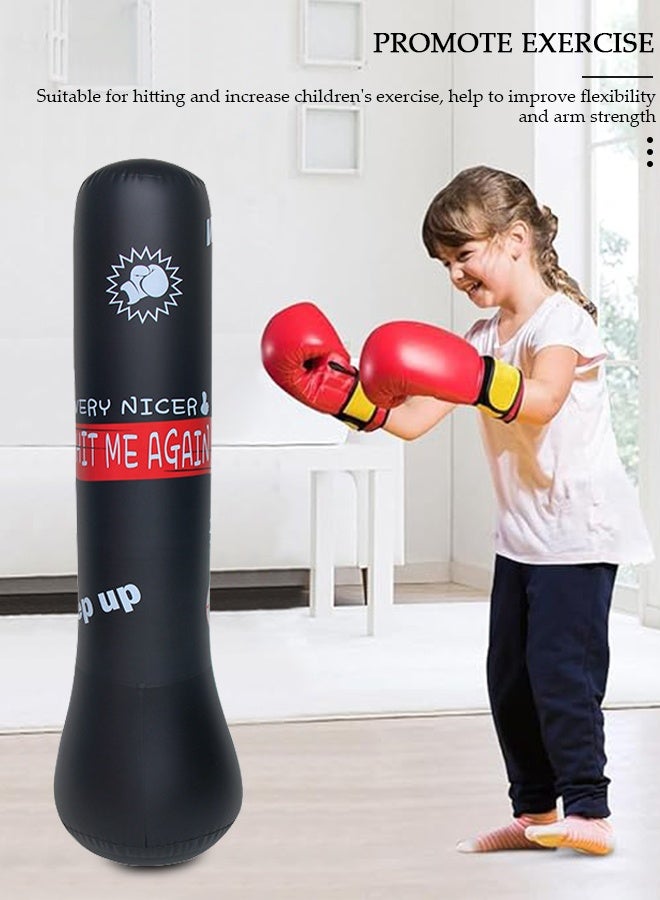 DUNISO عمود ملاكمة قابل للنفخ، 120 سم حقيبة ملاكمة للأطفال من PVC، حقيبة ملاكمة قابلة للنفخ لكراتيه، تايكوندو، ألعاب تدريب السرعة والتخلص من الضغط للأطفال والبالغين - Image 5