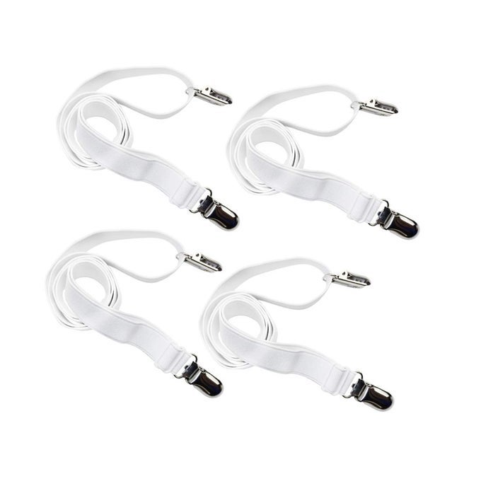 LONG BED SHEET CLIPSADJUSTABLE BED FITTED SHEETS MATTRESS HOLDER STRAPS SUSPENDER FASTENER4 PIECES WHITE