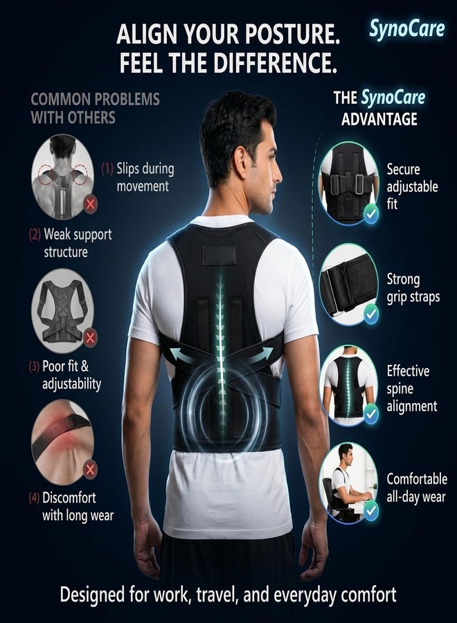 SYNOCARE حزام سينوكير لتصحيح وضعية الجسم للرجال والنساء، حزام دعم الظهر لتخفيف آلام الظهر والعمود الفقري، حزام تصحيح وضعية الجسم لدعم كامل للظهر مع حزام قابل للتعديل، مقاس موحد - Image 3