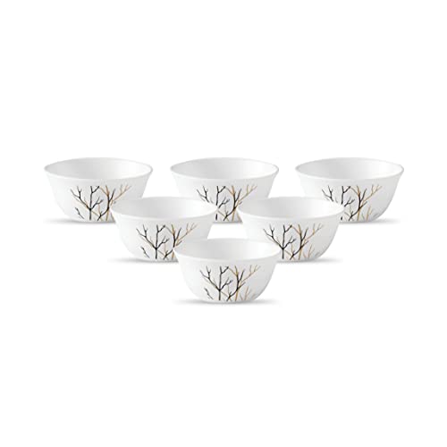 La Opala Diva Ivory Collection Opal Glass Crockery | Vegetable Bowl 180 ml Set of 6 | Golden Fall Design | for dal & Condiments | Microwave Safe | 100% Vegetarian | Extra Strong | Light & White - Image 1