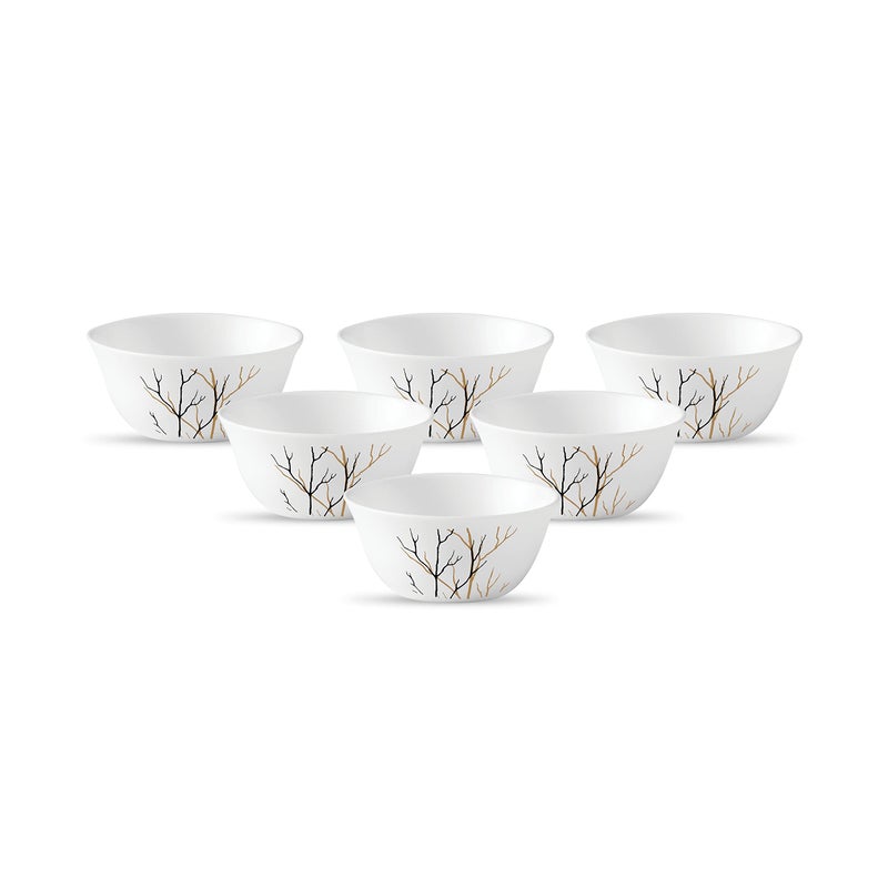 La Opala Diva Ivory Collection Opal Glass Crockery | Vegetable Bowl 180 ml Set of 6 | Golden Fall Design | for dal & Condiments | Microwave Safe | 100% Vegetarian | Extra Strong | Light & White - Image 5