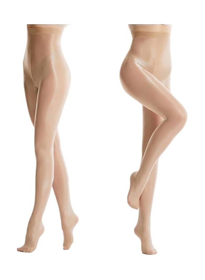 HI-FINE 2 Pairs Shaping Socks Oil Socks Shiny Silk Stockings Pantyhose Dance Tights Beige Suitable for 40-70kg - Image 5