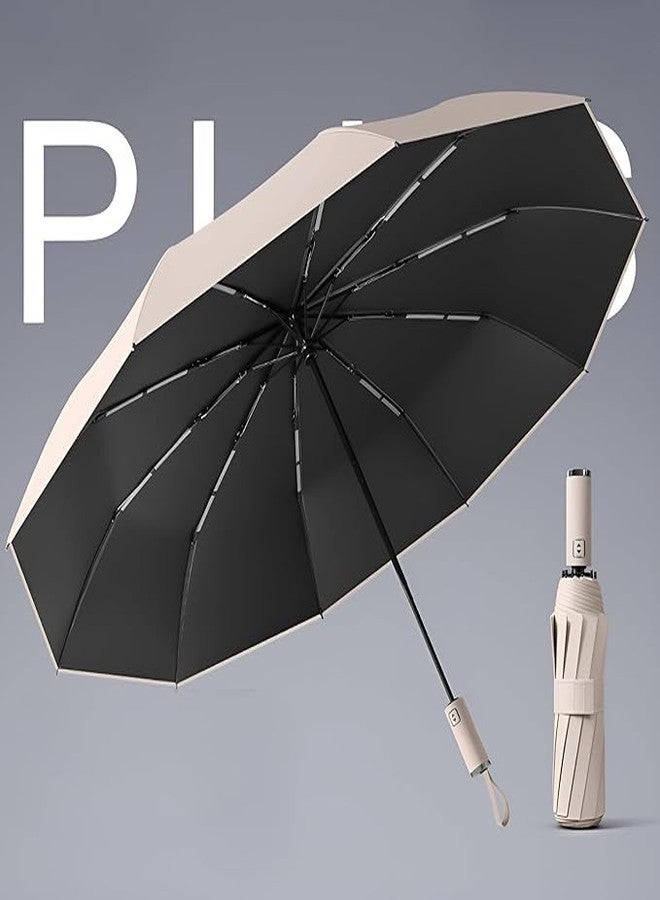 WHISKET 12 -Rib Foldable Umbrella Automatic Open & Close Unique Handle Windproof Frame Compact Travel Size for Men & Women Rain & sun Protection - Image 3
