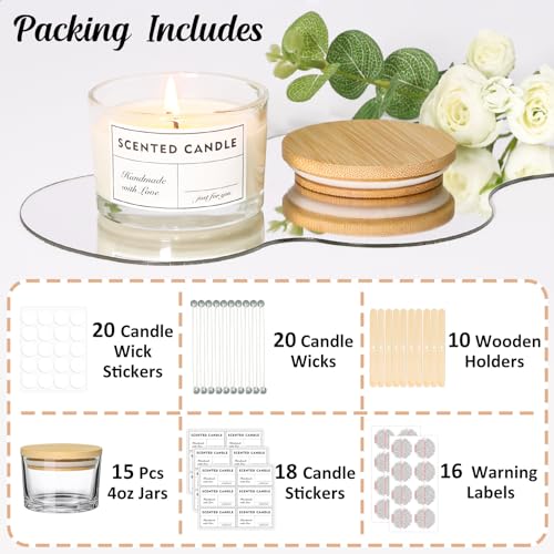 SUPMIND 4oz Clear Candle Jars (15 Pack) - Small Wide Mouth Glass Jars with Bamboo Lids, Ideal for Candle Making Business - Image 2