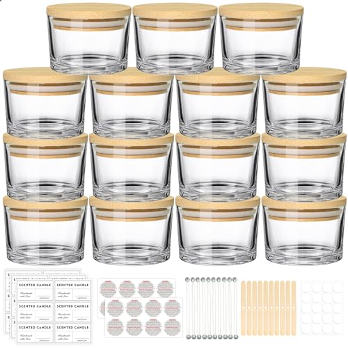 SUPMIND 4oz Clear Candle Jars (15 Pack) - Small Wide Mouth Glass Jars with Bamboo Lids, Ideal for Candle Making Business - Image 1