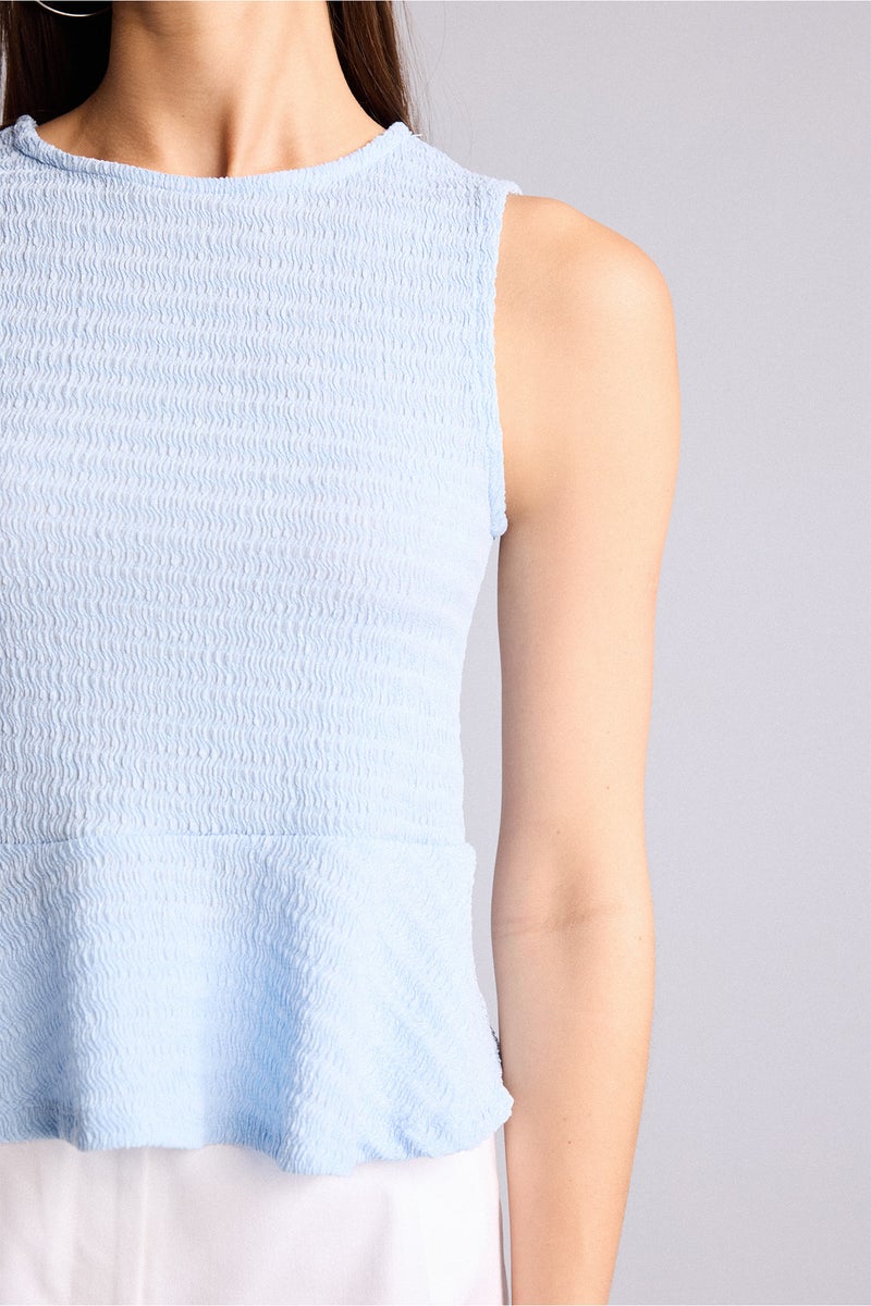 DeFacto Blue Woman Slim Fit Crew Neck Wrinkled Blouse Casual - Image 4