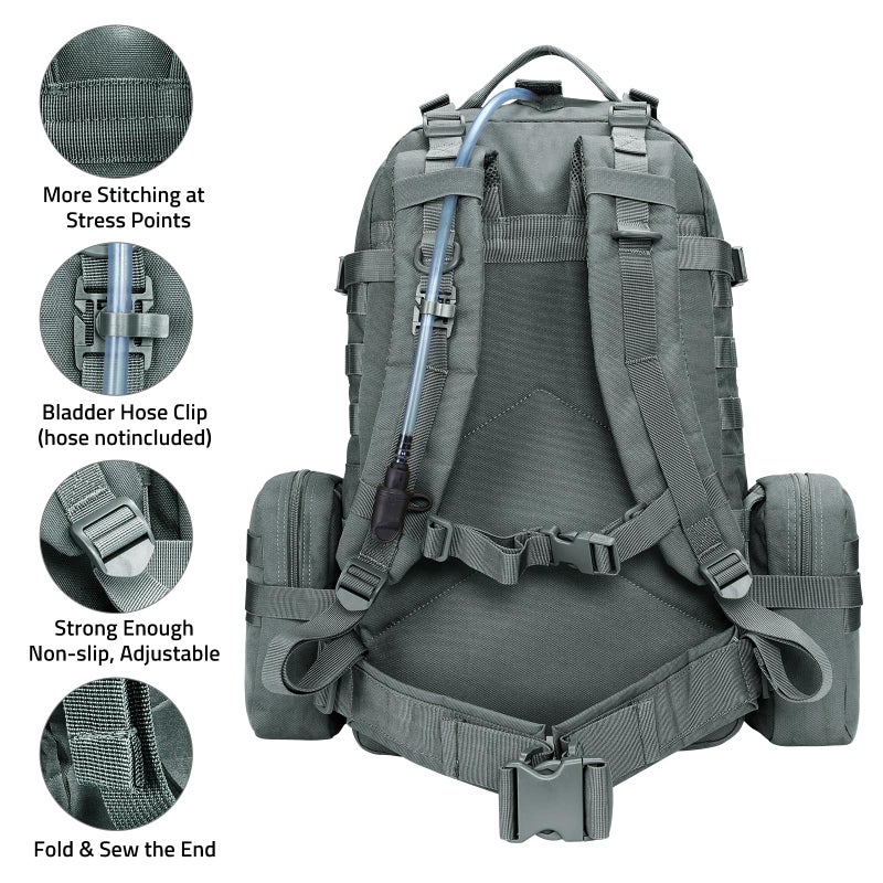 CVLIFE 60L Tactical Backpack for Men Women Military Large Army Rucksack With D-Ring Molle Clips Compass Accessories 3 Day Bug Out Survival Molle Bag Hiking Camping Gym Daypack Backpack, Grey - Image 5