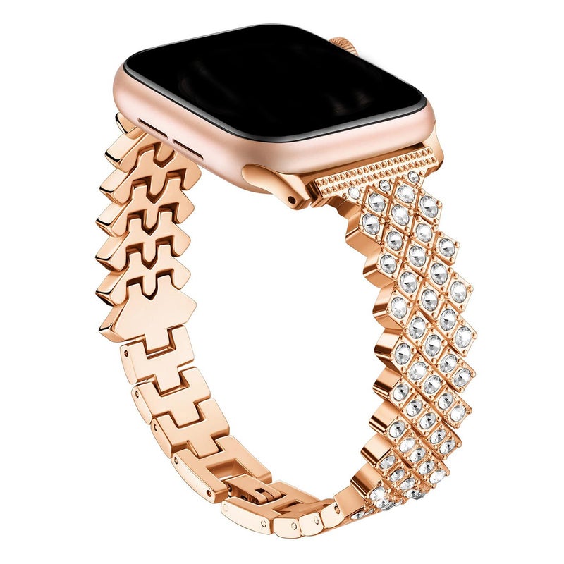erorex For Apple Watch 46Mm / 49Mm / 45Mm / 44Mm Rhombic Diamond Zinc Alloy Watch Band(Rose Gold) - Image 1