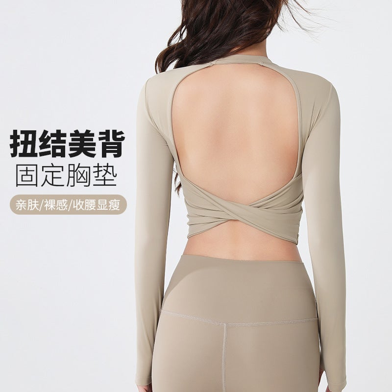New Yoga Long Sleeve Top with Built-In Pad for Women Ivory white  - Image 2