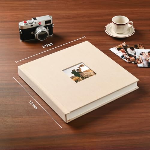 Pssoss 10 x 10 Inch DIY Scrapbook Album 40 Pages Linen Hardcover Kraft White Paper Scrap Book Photo Albums Memory Book for Baby Wedding Family Anniversary Photo Album (Beige, 40 pages) - Image 2
