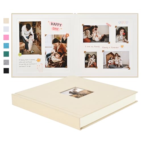 Pssoss 10 x 10 Inch DIY Scrapbook Album 40 Pages Linen Hardcover Kraft White Paper Scrap Book Photo Albums Memory Book for Baby Wedding Family Anniversary Photo Album (Beige, 40 pages) - Image 1