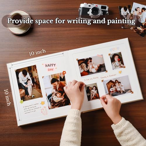 Pssoss 10 x 10 Inch DIY Scrapbook Album 40 Pages Linen Hardcover Kraft White Paper Scrap Book Photo Albums Memory Book for Baby Wedding Family Anniversary Photo Album (Beige, 40 pages) - Image 4
