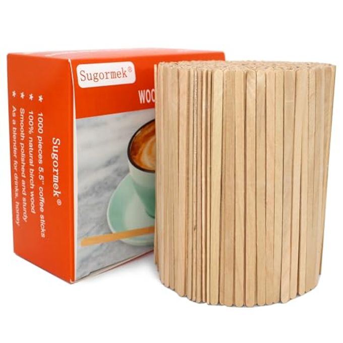 Sugormek1000PCS 5.5 IN Wooden Coffee Stirrers, A+Level Smooth Rounded Edges Disposable Coffee Stir Stick, Wooden Stir Stick for Coffee Cocktail Coffee Bar Accessories DIY Craft Design - Image 1