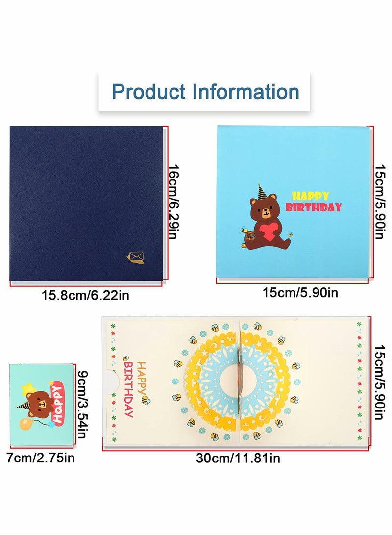 3D Birthday Cards, Folding Bear Cake Cartoon Cards for Kids, Greeting with Envelopes Suitable Family, Friends, Children, Lovers, Parents, Boys and Girls Birthdays - Image 2