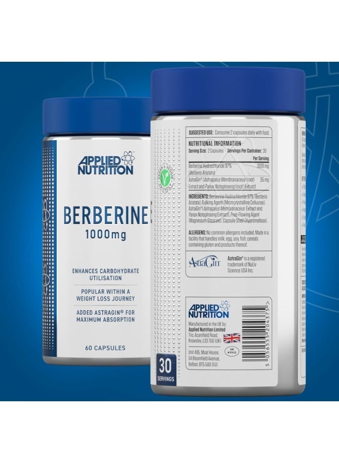 Applied Nutrition Berberine, With Added (35mg) Astragin® A Blends of (Panax Notoginseng and Astragalus Extracts)- Enhance Carbohydrate Metabolic, Support Weight Management - (1000 mg - 60 Capsules) - Image 3