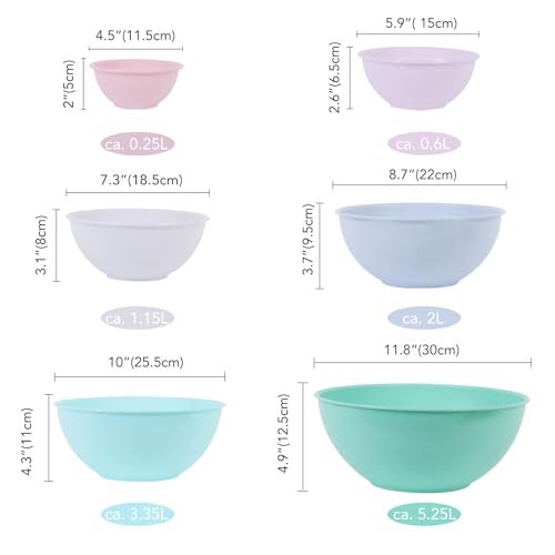 BoxedHome BPA Free Plastic Round Mixing Bowl with Lids, 12 Pack Nesting Bowls with Lids Set, Microwave and Dishwasher Safe Prep & Serving Bowls Great for Mixing, Baking, Serving (pinkish green, 12pcs) - Image 3