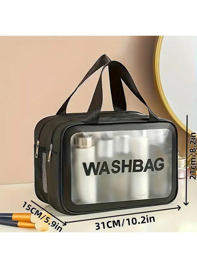 Pink Large Capacity Leak Proof Double Layer Travel Toiletry Bag Wet Dry Compartments - Image 4