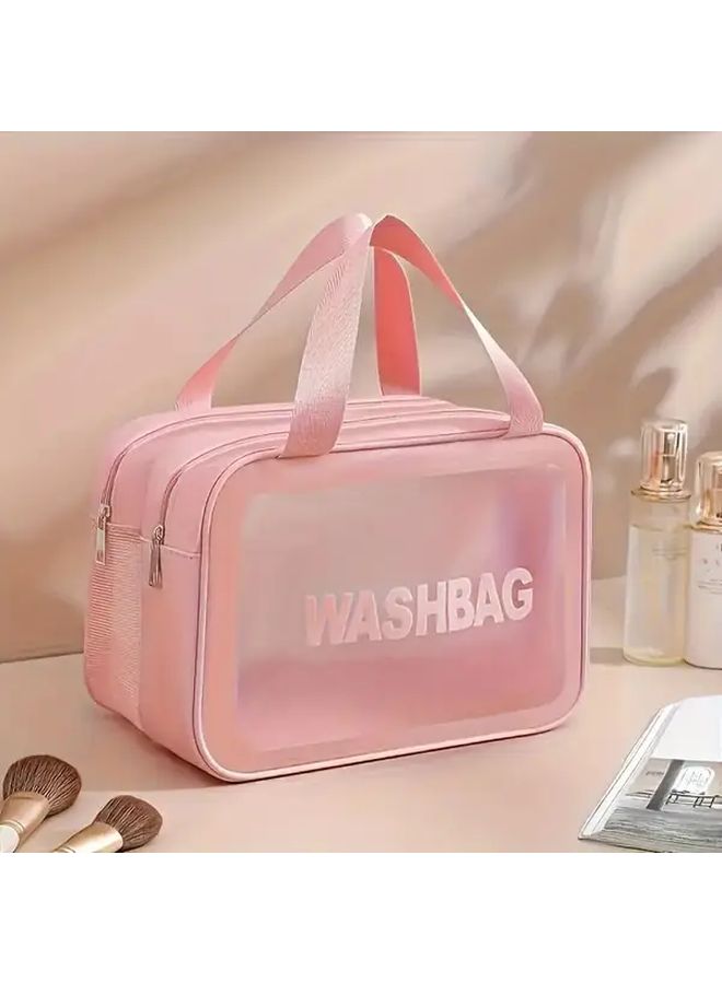 Pink Large Capacity Leak Proof Double Layer Travel Toiletry Bag Wet Dry Compartments - Image 2