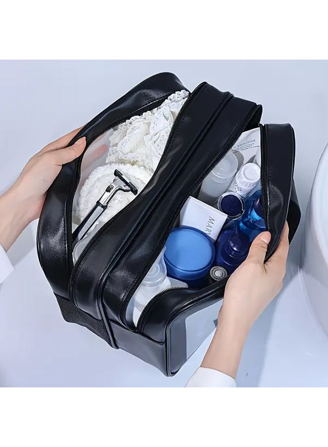 Pink Large Capacity Leak Proof Double Layer Travel Toiletry Bag Wet Dry Compartments - Image 3