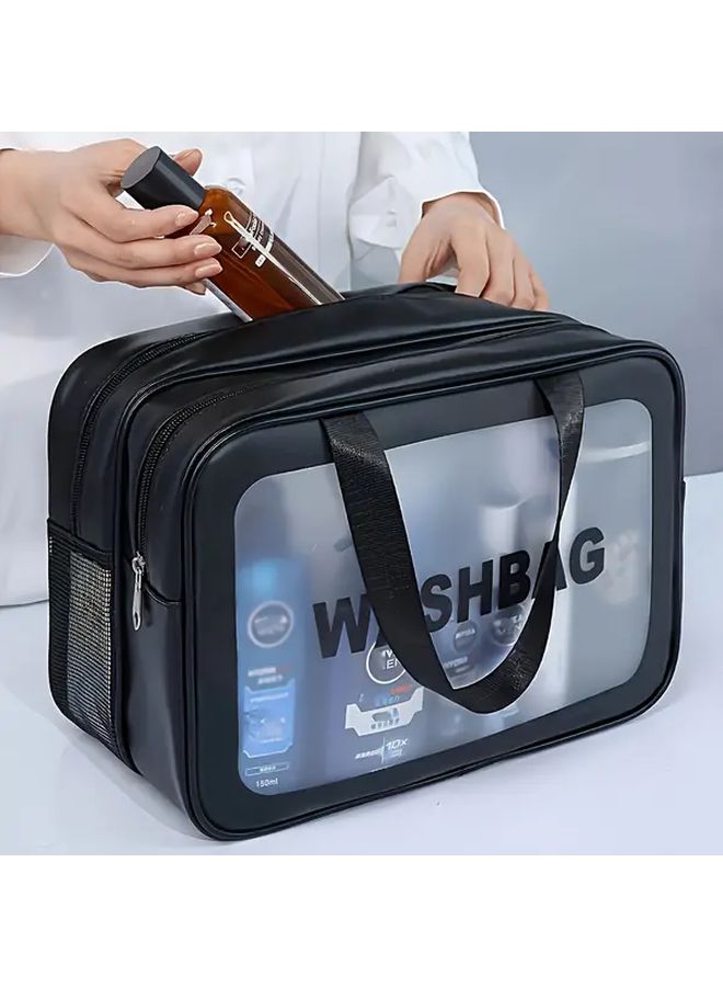 Pink Large Capacity Leak Proof Double Layer Travel Toiletry Bag Wet Dry Compartments - Image 1