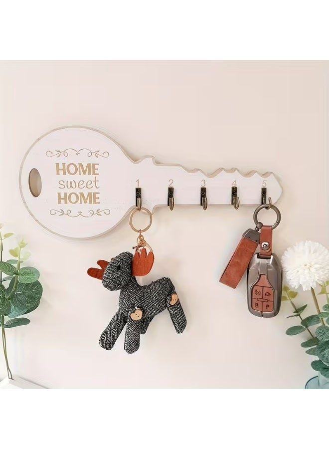 Goolsky 1pc Vintage Key Holder Wall Mount - "HOME Sweet HOME" Design, Rustic Wooden Key Rack with Decorative Hooks for Entryway, Kitchen, Bathroom & Bedroom Decor, Easy to Install, Wallmounted Organizer|Stylish Home Accessory|Charming Aesthetic, Key Hanger Wal - Image 5