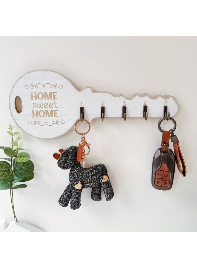 Goolsky 1pc Vintage Key Holder Wall Mount - "HOME Sweet HOME" Design, Rustic Wooden Key Rack with Decorative Hooks for Entryway, Kitchen, Bathroom & Bedroom Decor, Easy to Install, Wallmounted Organizer|Stylish Home Accessory|Charming Aesthetic, Key Hanger Wal - Image 1