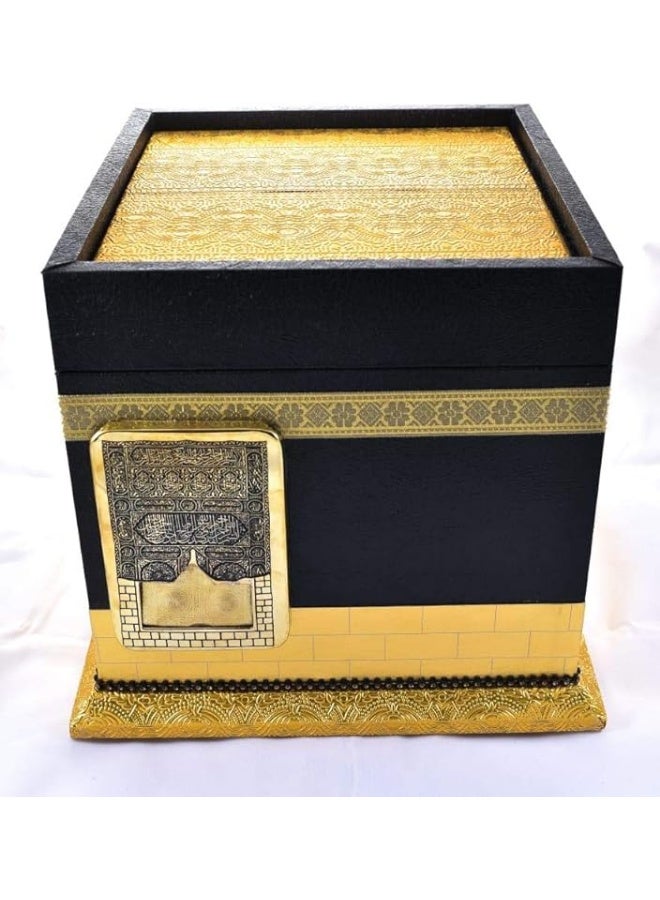 Luxury Islamic Gift Set - Holy Quran with Kaaba Design Wooden Box and Misbaha Prayer Beads - Black & Gold - Image 2
