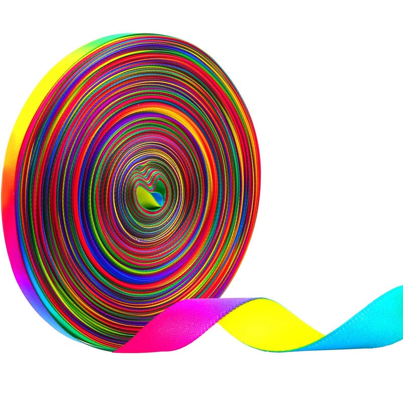 Teemico 50 Yards Satin Ribbon Gradient Rainbow Printed Double Side Satin Polyester Ribbon for DIY Handmade 9mm Wide