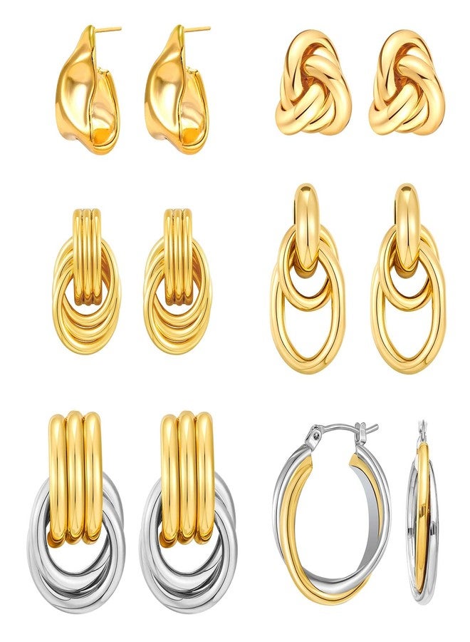 QJLE Gold Silver Plated Two Tone Drop Dangle Hoop Earrings, Gold Hoops, Huggie Earrings, Trendy Jewelry, Medium, Metal, No Gemstone - Image 1