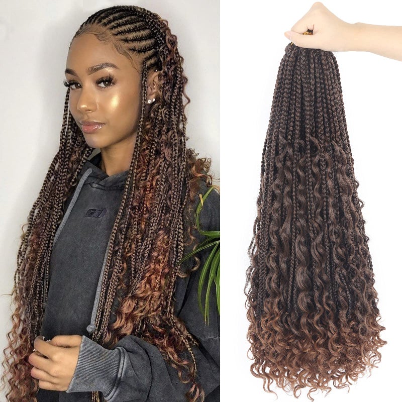 Diha Goddess Box Braids Crochet Hair With Curly Ends 22 Inch Bohomian Box Braids Crochet Braids 8 Packs 3X Crochet Braids Synthetic Braiding Hair Extension for Black Women 22 Inch Pack of 8 T1B 30 - Image 2
