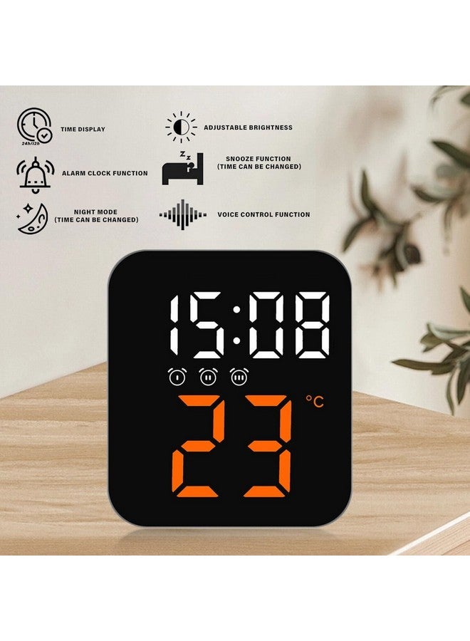 Niyam ساعة منبه رقمية إلكترونية بلاستيكية نيام مع عرض درجة الحرارة والوقت للمنزل، غرفة النوم، المكتب (أسود، أرقام برتقالية، 11X10X4 سم) - Image 2