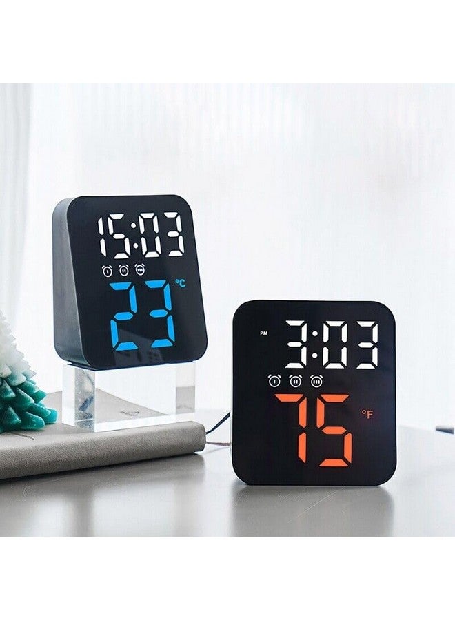 Niyam ساعة منبه رقمية إلكترونية بلاستيكية نيام مع عرض درجة الحرارة والوقت للمنزل، غرفة النوم، المكتب (أسود، أرقام برتقالية، 11X10X4 سم) - Image 3