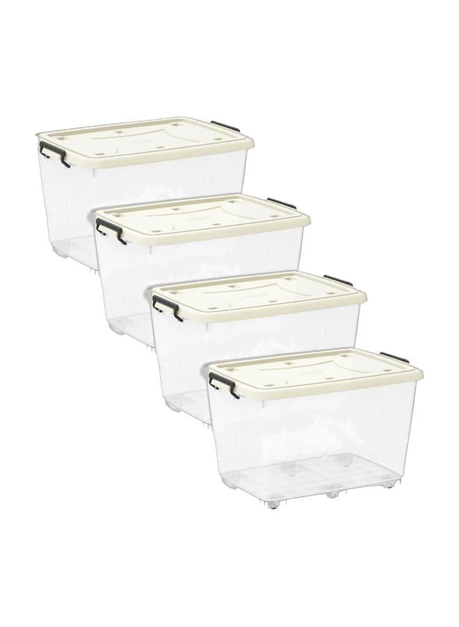 Cosmoplast 82L Clear Plastic Storage Box With Wheels & Lockable Lid (Pack Of 4) - Image 1