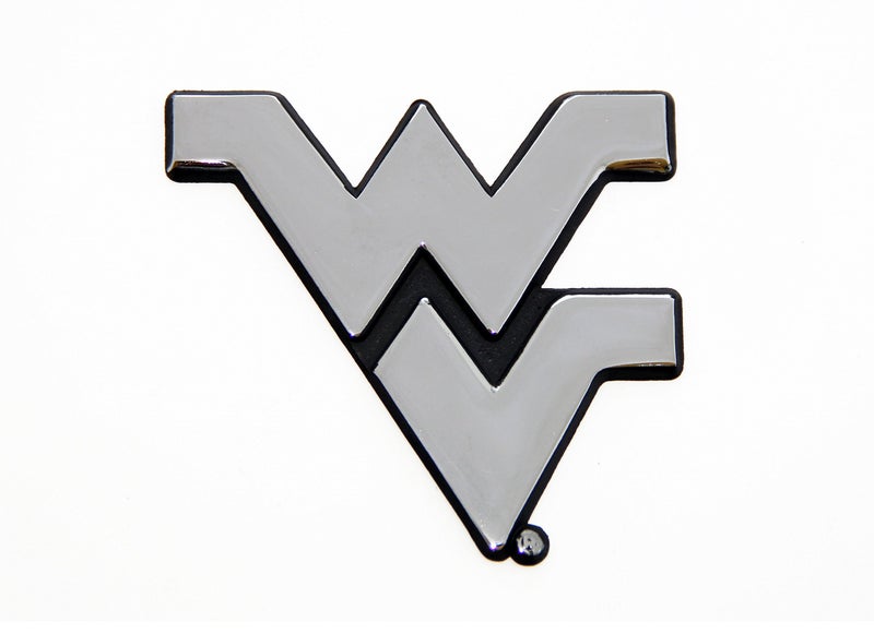 AMG Auto Emblems WVU Mountaineers Metal Auto Emblem - Chrome, Silver - Universal Fit - Car Compatible