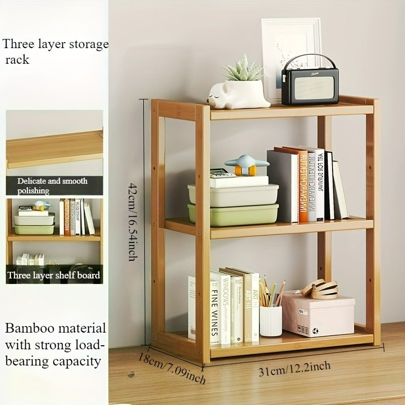 1pc, a Multi-Tiered Bamboo Storage Rack - a Multi-Functional Drawer Storage And Organization Desktop Organizer, Suitable for Home, Bedroom, Kitchen, Office Supplies, Jewelry, Cosmetics, Bookshelves, Filing Cabinets, Condiment And Tableware Racks - Image 2