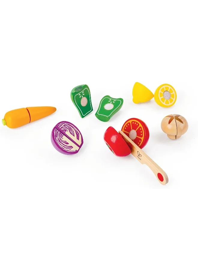 Hape Farm Shop Vegetables Wooden Playset, 7 Pcs | Slicing Toy Vegetables Set For Kids | Red Cabbage, Carrot, Tomato, Lemon, Green Pepper, Mushroom | Educational Pretend Play | Ages 3+