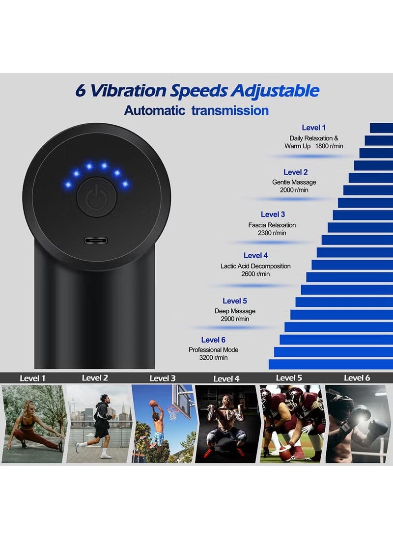 Massage Gun مسدس تدليك مصغر بحركة مثقبة لتدليك الأنسجة العميقة مع 6 سرعات للجهاز، جهاز تدليك كهربائي محمول وهادئ للغاية لتخفيف آلام الظهر والرقبة.  - Image 3