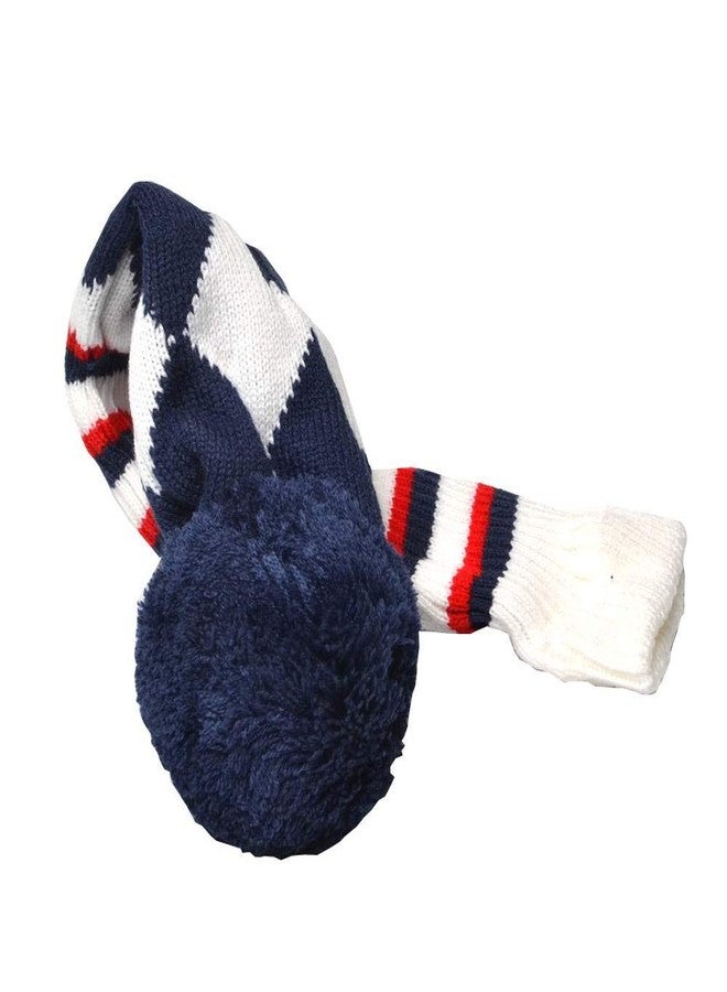 GOOACTION 3PCS Knitted Golf Head Covers 1-3-5 for Driver and Fairway Woods with Long Neck Design Vintage Argyle Navy Blue and White Sock Pom Pom Golf Club Head Covers Set - Image 3