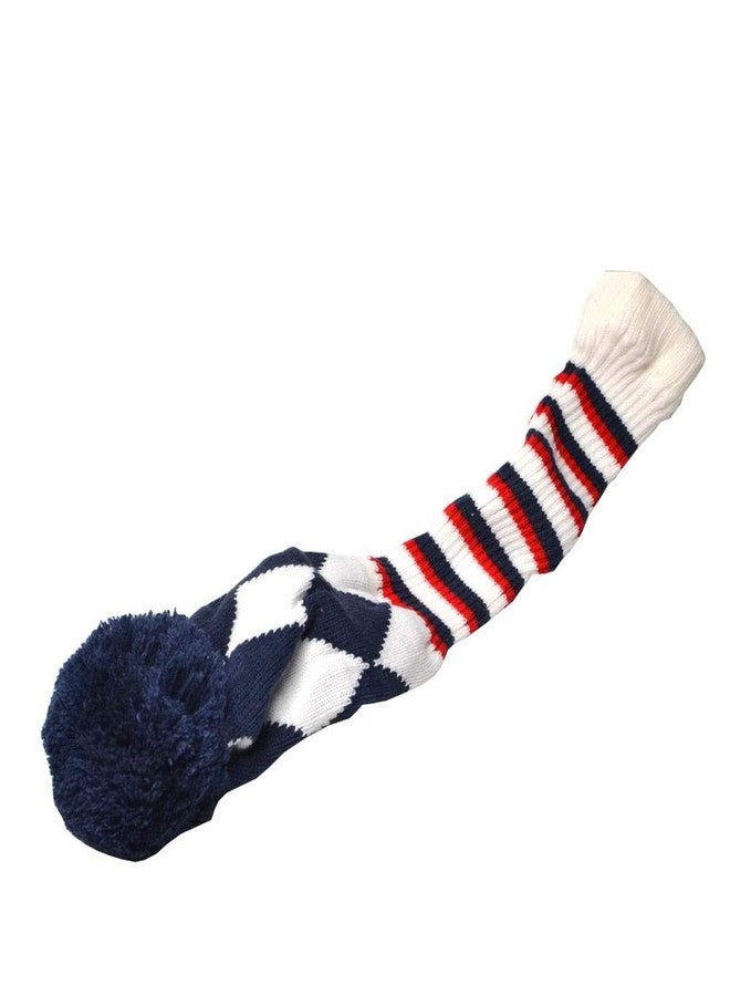 GOOACTION 3PCS Knitted Golf Head Covers 1-3-5 for Driver and Fairway Woods with Long Neck Design Vintage Argyle Navy Blue and White Sock Pom Pom Golf Club Head Covers Set - Image 2