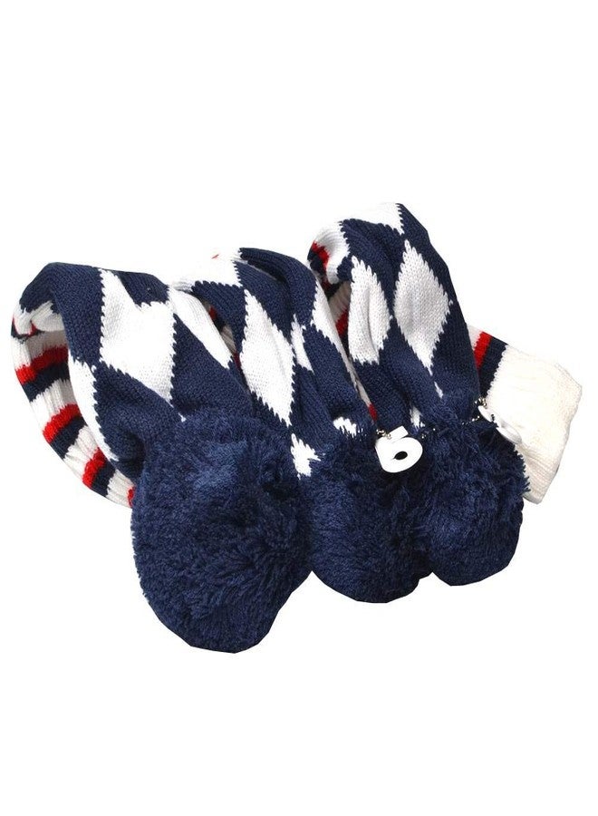 GOOACTION 3PCS Knitted Golf Head Covers 1-3-5 for Driver and Fairway Woods with Long Neck Design Vintage Argyle Navy Blue and White Sock Pom Pom Golf Club Head Covers Set - Image 1