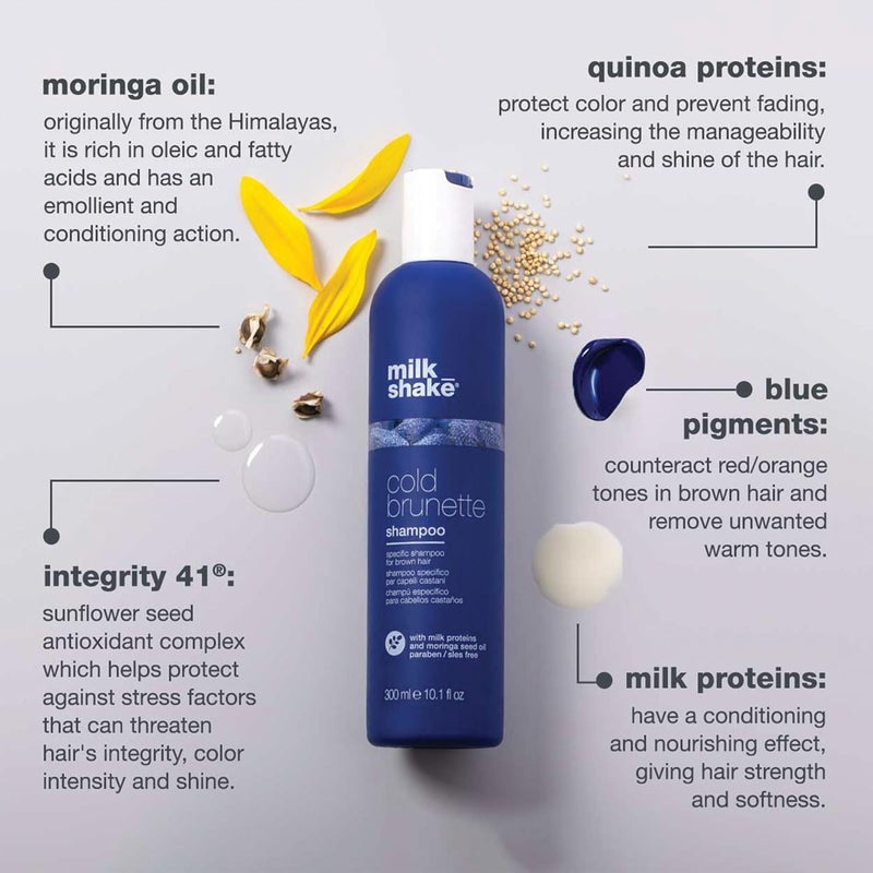 Milk Shake شامبو كولد برونيت – شامبو مضاد للون النحاسي مع صبغة زرقاء للشعر البني، البني الفاتح والشعر الأشقر الداكن – خالي من SLES والبارابين مع زيت المورينغا، بروتينات الحليب وIntegrity 41 للحفاظ على النعومة، اللمعان وحماية اللون، 1 لتر - Image 3