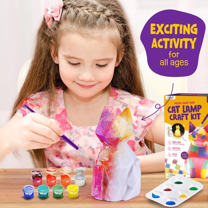 ONE TO FOUR Paint Your Own Cat Lamp Kit, DIY Kit Arts and Crafts for Kids 4-6, Creative Painting Kit, Coloring Cat Toys Birthday Gift for Girls and Boys Ages 3 4 5 6 7 8 9 10 11 12+ - Image 4