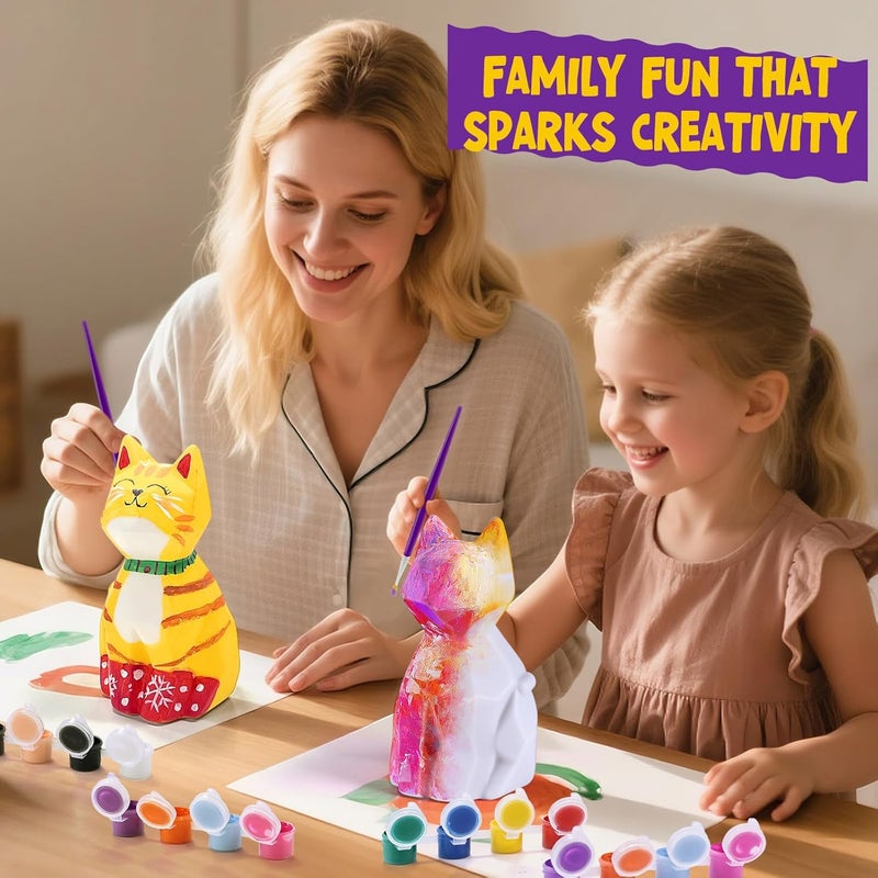 ONE TO FOUR Paint Your Own Cat Lamp Kit, DIY Kit Arts and Crafts for Kids 4-6, Creative Painting Kit, Coloring Cat Toys Birthday Gift for Girls and Boys Ages 3 4 5 6 7 8 9 10 11 12+ - Image 3